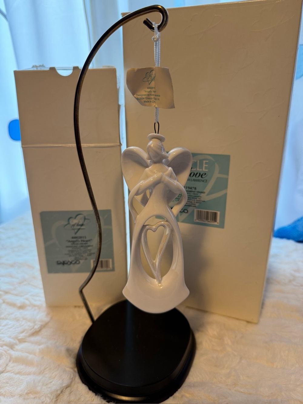 Enesco Circle of Love Angel’s Heart Ornament & Stand 2004 Kim Lawrence NIB